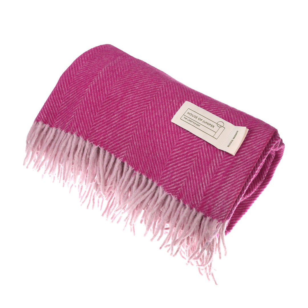 Highland Wool Blend Herringbone Throw Blanket - Extra Warm, Pink