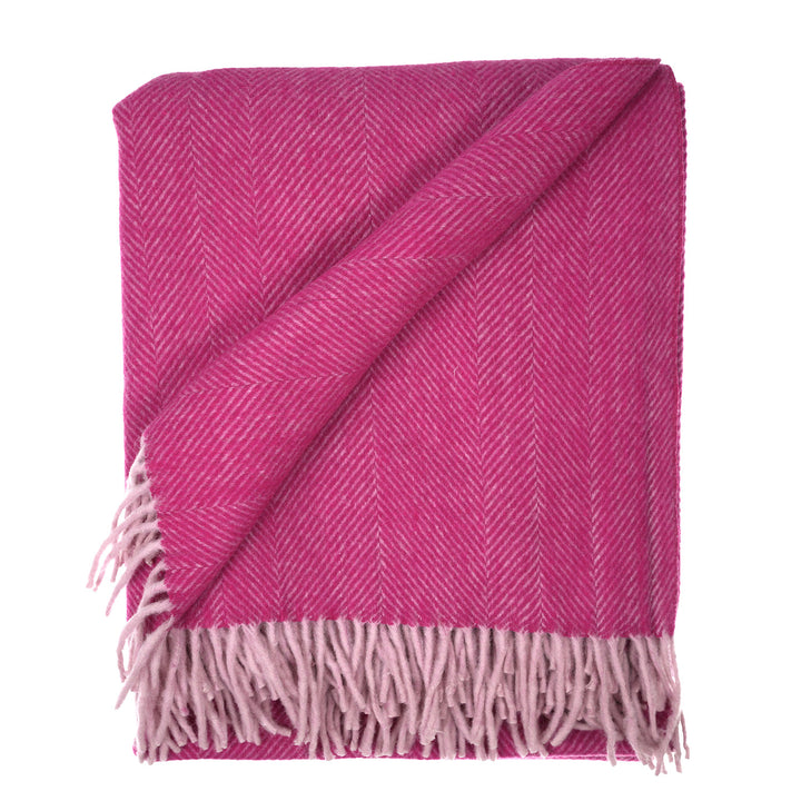 Highland Wool Blend Herringbone Throw Blanket - Extra Warm, Pink