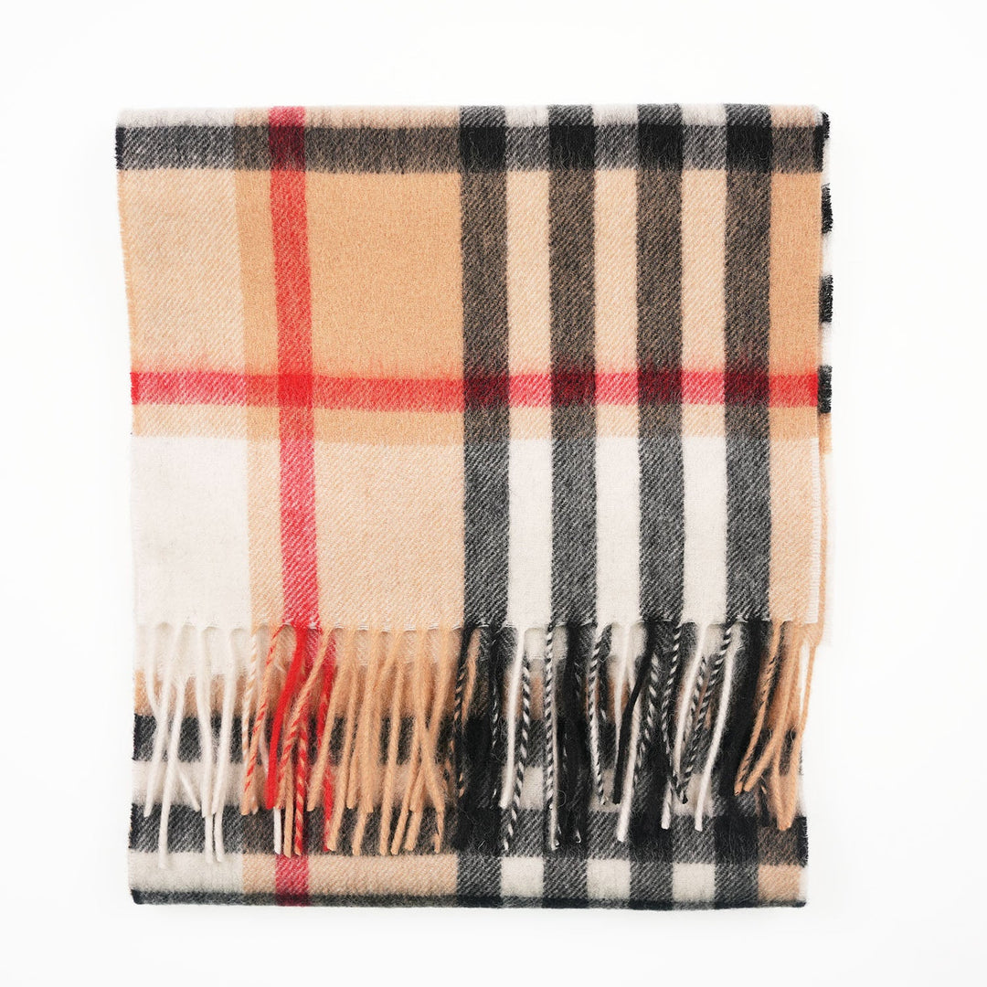 Edinburgh 100% Lambswool Scarf – Premium Soft Wool Wrap - CHEQUER CAMEL AND GREY (24538)