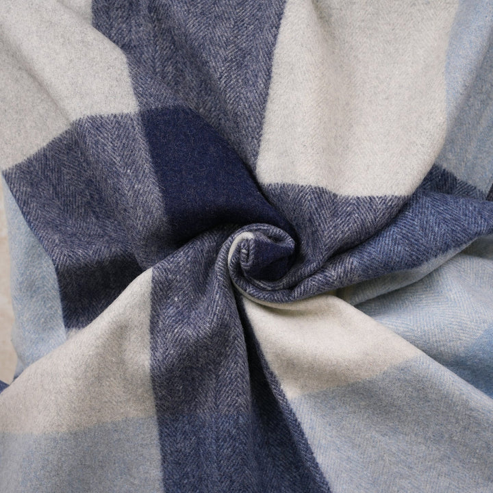 The Cosy Check – Recycled Wool Block-Check Herringbone Blanket - LIGHT BLUE