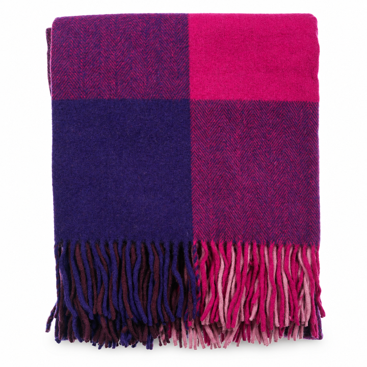 The Cosy Check – Recycled Wool Block-Check Herringbone Blanket - PURPLE MIX