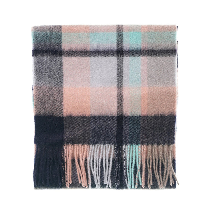 Edinburgh 100% Lambswool Scarf – Premium Soft Wool Wrap - Myriad Check - Navy/Greige/Light Blue