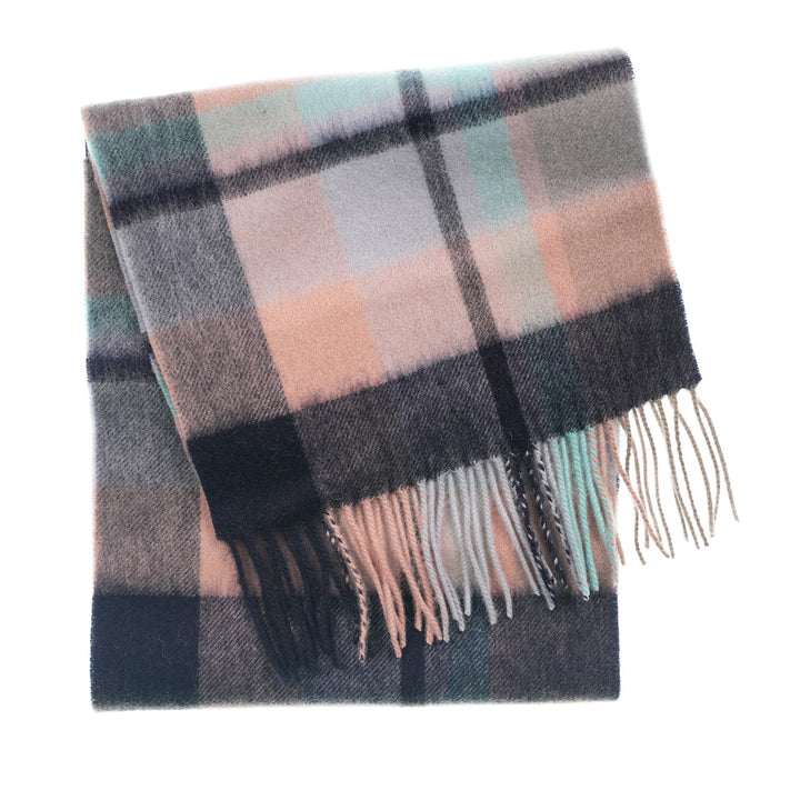 Edinburgh 100% Lambswool Scarf – Premium Soft Wool Wrap - Myriad Check - Navy/Greige/Light Blue