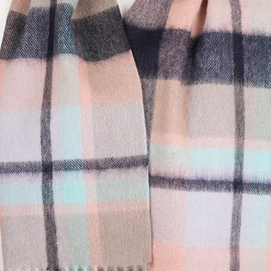 Edinburgh 100% Lambswool Scarf – Premium Soft Wool Wrap - Myriad Check - Navy/Greige/Light Blue