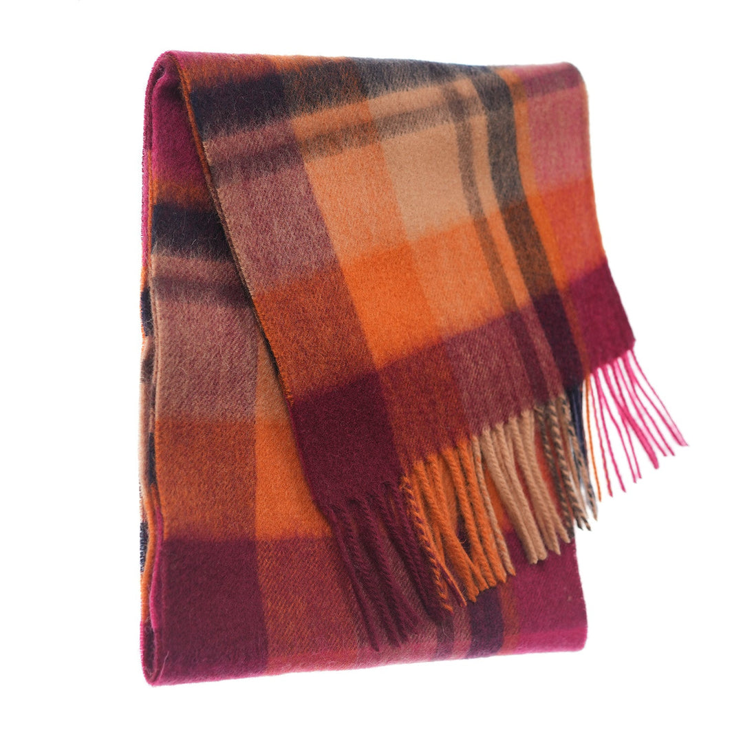 Edinburgh 100% Lambswool Scarf – Premium Soft Wool Wrap - Myriad Check - Spice/Magenta