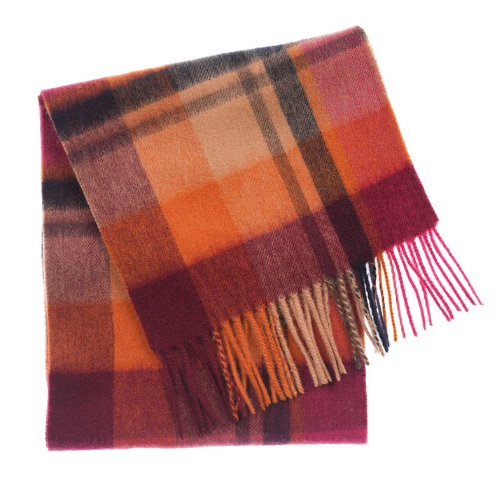 Edinburgh 100% Lambswool Scarf – Premium Soft Wool Wrap - Myriad Check - Spice/Magenta