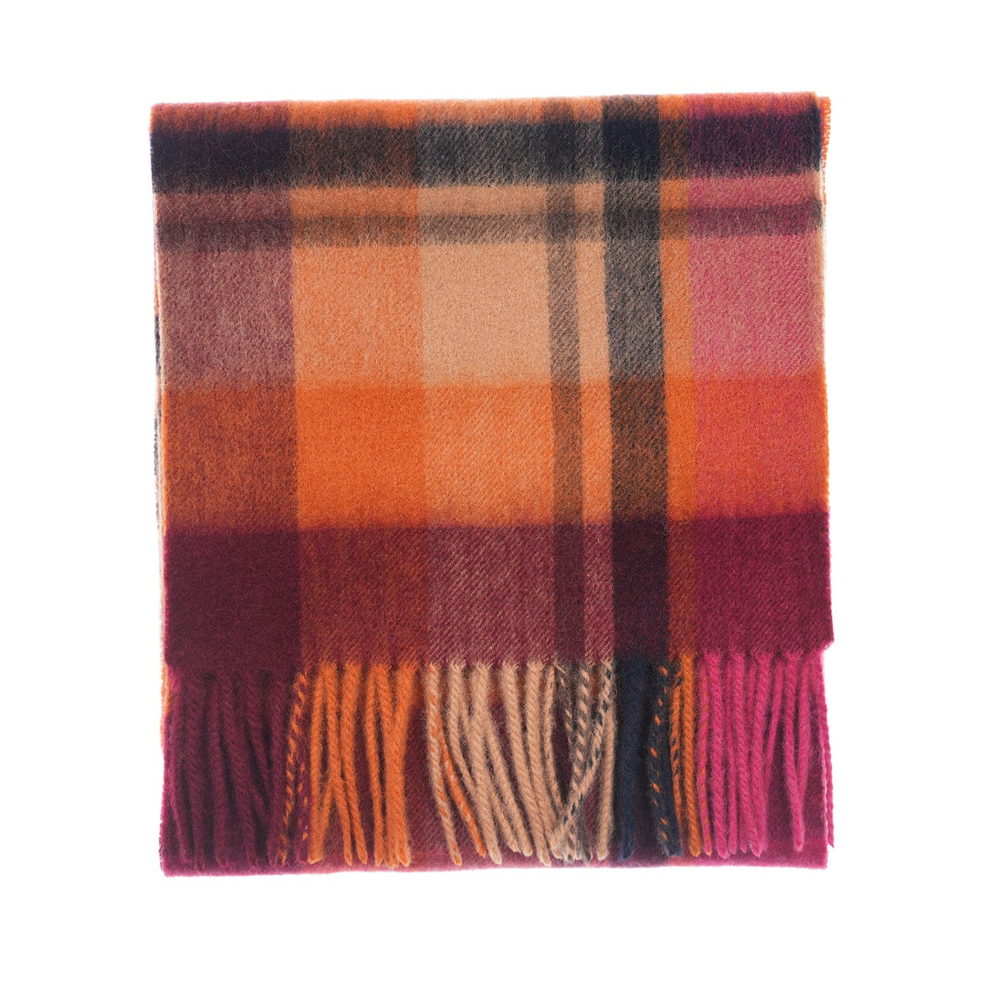 Edinburgh 100% Lambswool Scarf – Premium Soft Wool Wrap - Myriad Check - Spice/Magenta