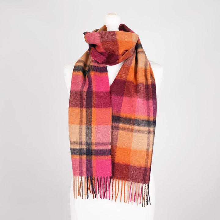 Edinburgh 100% Lambswool Scarf – Premium Soft Wool Wrap - Myriad Check - Spice/Magenta