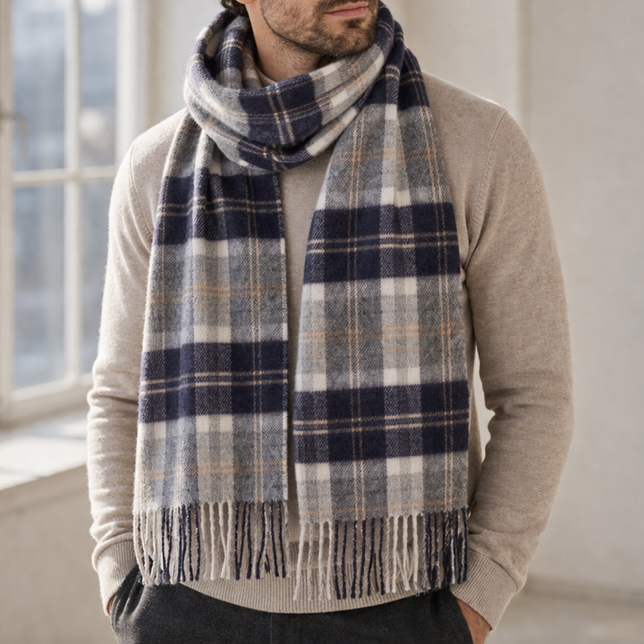 100% Lambswool Scarf – Traditional Tartan &amp; Check Designs - Made in Scotland - Bannockbane Silver