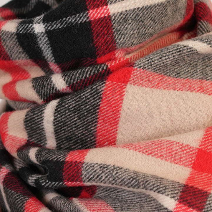 100% Lambswool Scarf – Traditional Tartan &amp; Check Designs - Made in Scotland - Abstract Camel/Red