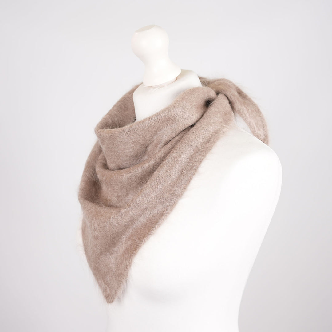 Pure Brushed Luxury Cashmere Triangle Head Scarf - WHEAT
