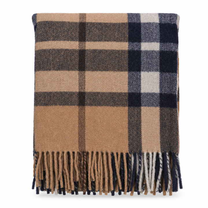 Scottish Tartan Wool-Blend Blanket Throw – Highland Comfort - EXPLODED SCOTTY THOMSON CAMEL
