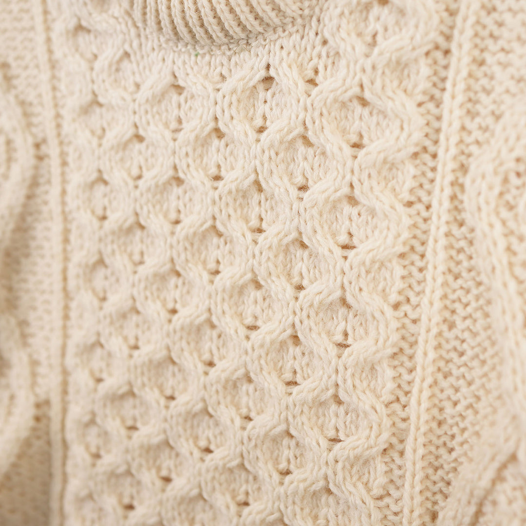 Unisex  Blue 100% Wool Aran Cable Knit Crew Neck Jumper – Made in Ireland | Aran