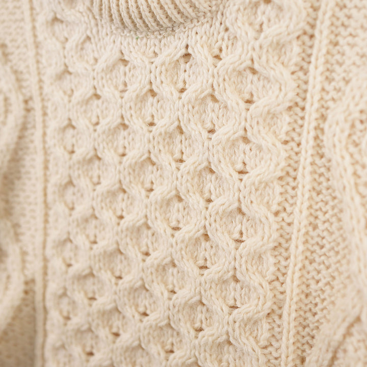 Unisex  Blue 100% Wool Aran Cable Knit Crew Neck Jumper – Made in Ireland | Aran