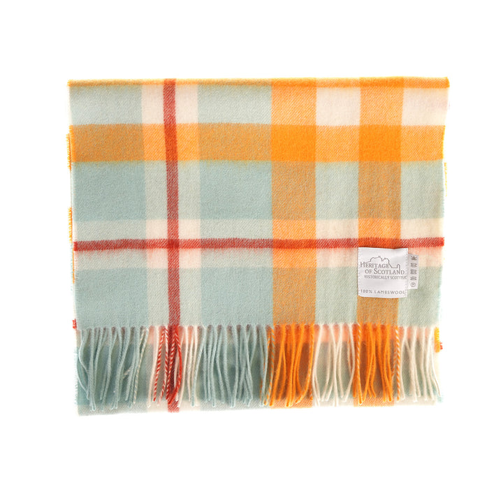Heritage of Scotland 100% Lambswool Wide Scarf Soft Unisex Winter Wrap - Tartan &amp; Check Designs - Scotts Check Aqua Mix