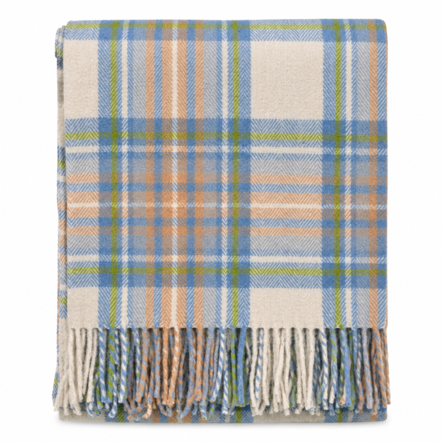 Scottish Tartan Wool-Blend Blanket Throw – Highland Comfort - STEWART MUTED BLUE