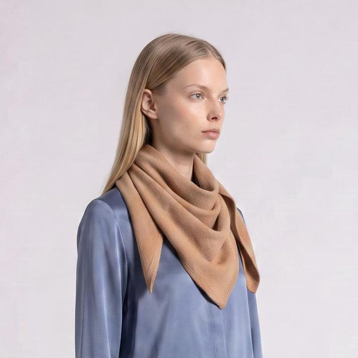 Women’s Luxury Ribbed Cashmere Triangle Scarf - CAMEL