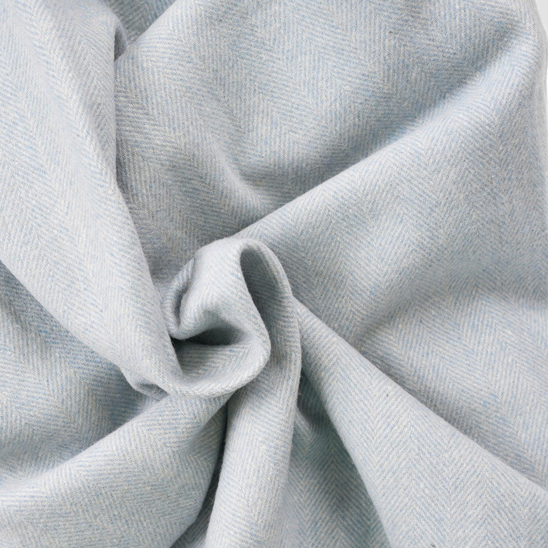 Recycled Wool Herringbone Knee Blanket – Pastel Fringed Throw - CORNFLOWER