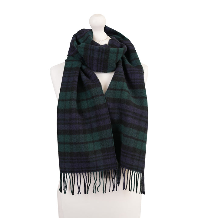 100% Lambswool Scarf – Traditional Tartan &amp; Check Designs - Made in Scotland - Black Watch