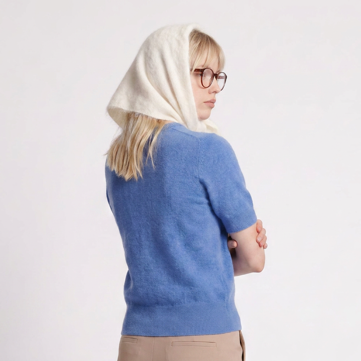 Pure Brushed Luxury Cashmere Triangle Head Scarf - WHITE