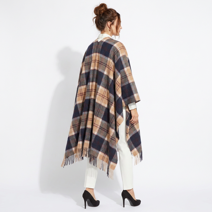 Edinburgh Lambswool Long Tartan Cape – Premium Plaid Wrap - Bannockbane Navy