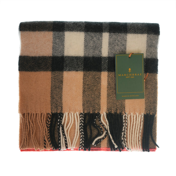 100% Lambswool Scarf – Traditional Tartan &amp; Check Designs - Made in Scotland - Exploded Thomson Camel