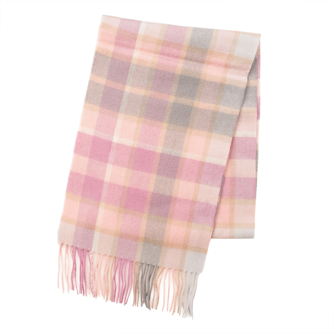 .Edinburgh 100% Lambswool Scarf – Premium Soft Wool Wrap - ARTILLERY CHECK LIGHT PINK
