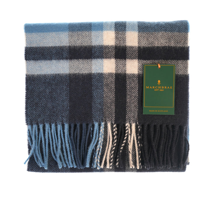 100% Lambswool Scarf – Traditional Tartan &amp; Check Designs - Made in Scotland - Fashion Blue