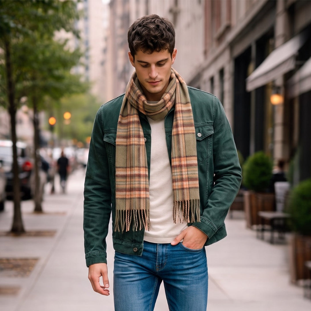 .Edinburgh 100% Lambswool Scarf – Premium Soft Wool Wrap - ROYAL STEWART VINTAGE GREEN