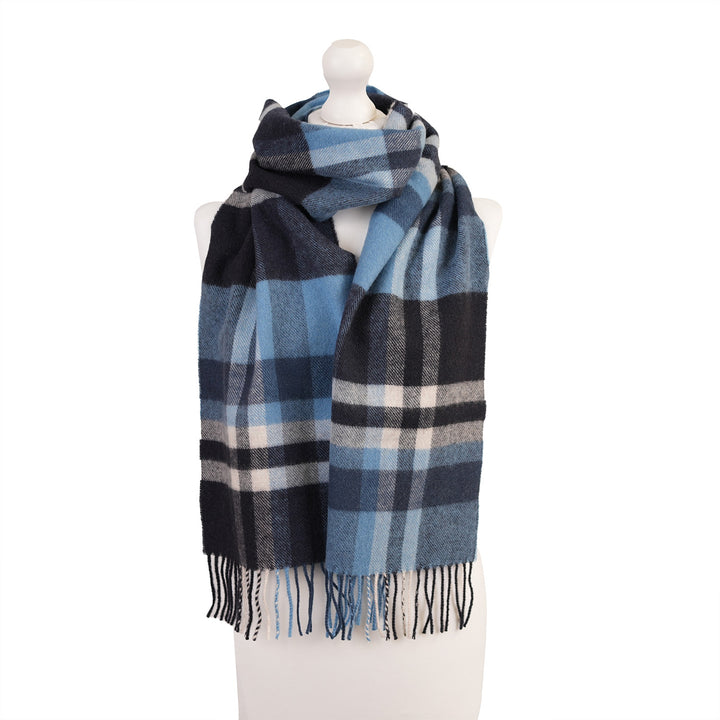100% Lambswool Scarf – Traditional Tartan &amp; Check Designs - Made in Scotland - Fashion Blue