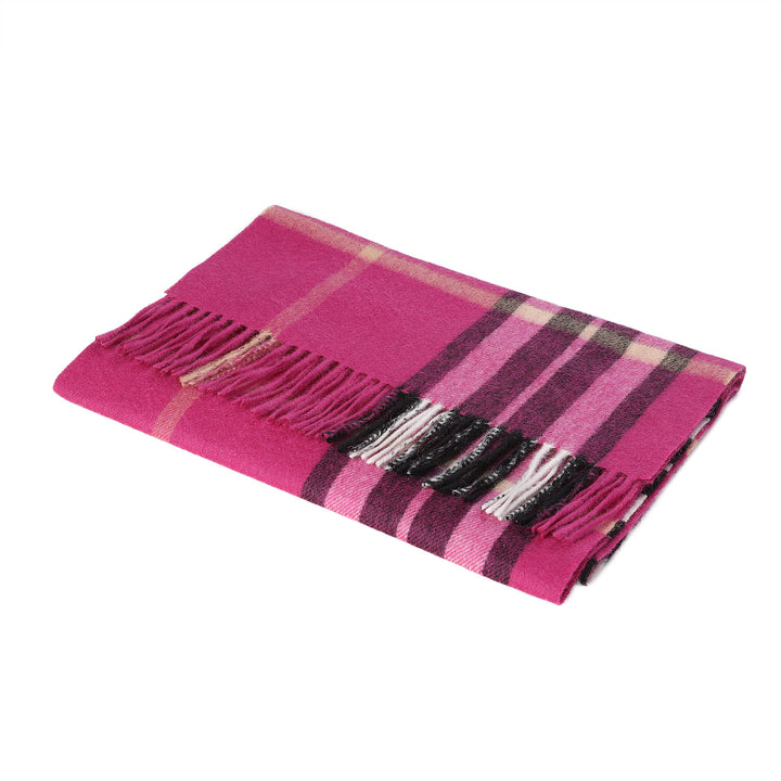 Heritage of Scotland 100% Lambswool Wide Scarf Soft Unisex Winter Wrap - Tartan &amp; Check Designs - ENLARGED OFF CTR SCOTTY THOM RASPBERRY