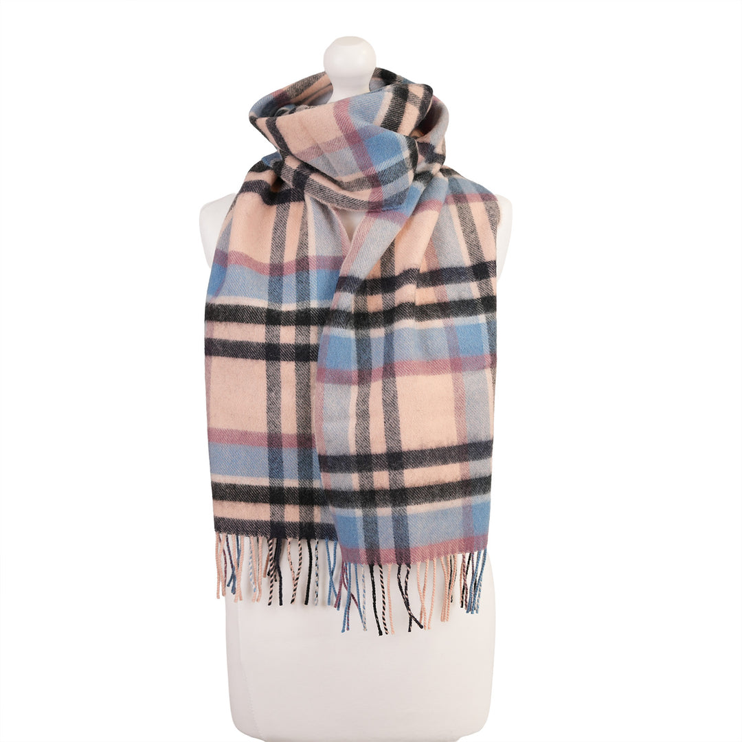 100% Lambswool Scarf – Traditional Tartan &amp; Check Designs - Made in Scotland - Abstract Pink/Blue