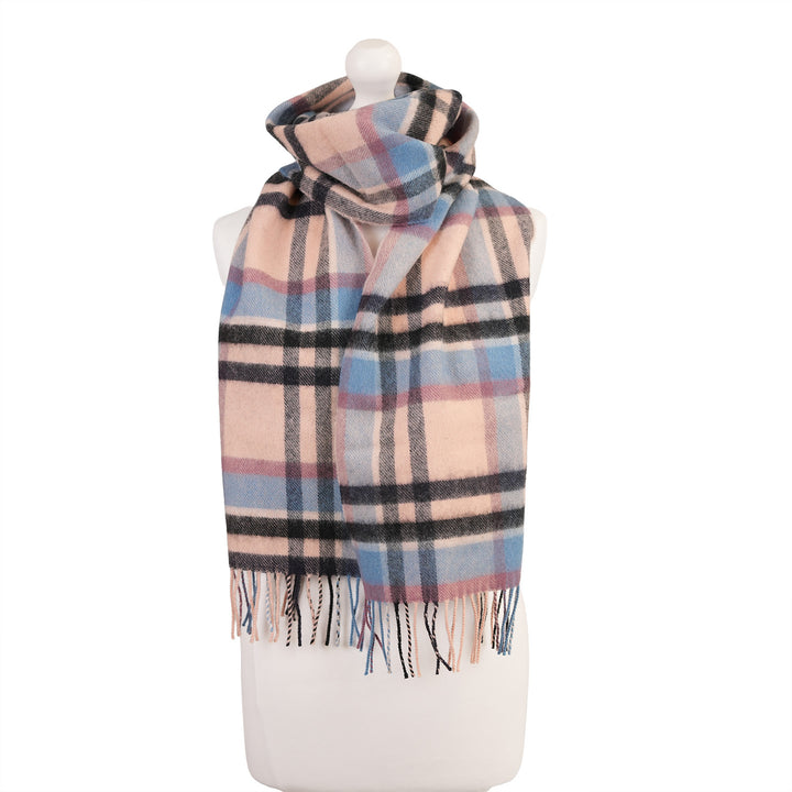 100% Lambswool Scarf – Traditional Tartan &amp; Check Designs - Made in Scotland - Abstract Pink/Blue