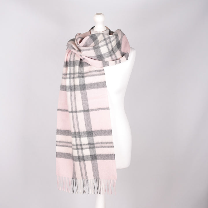 Heritage of Scotland 100% Lambswool Wide Scarf Soft Unisex Winter Wrap - Tartan &amp; Check Designs - THOMSON PALE PINK