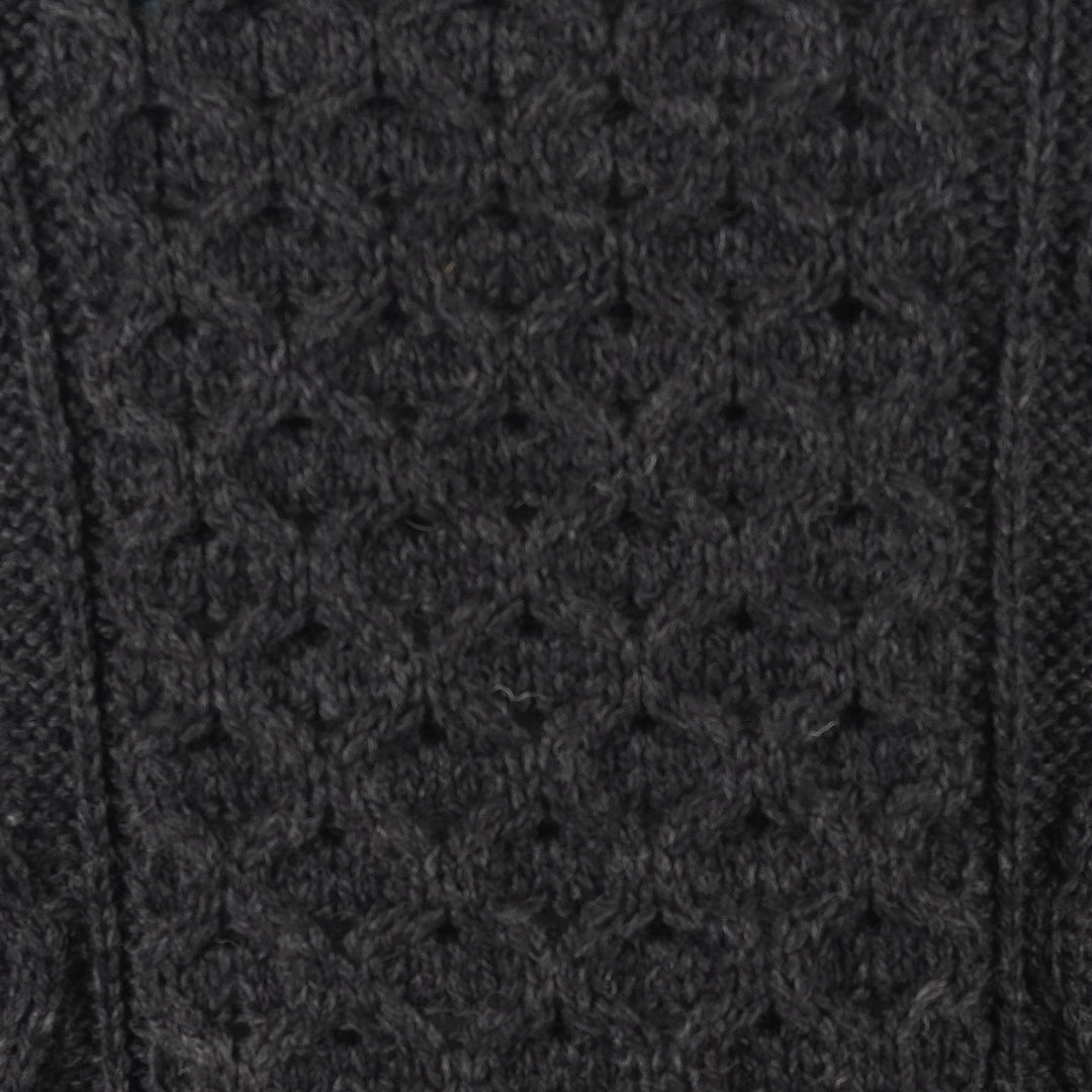 Unisex Grey 100% Wool Aran Cable Knit Crew Neck Jumper – Made in Ireland | Charcoal
