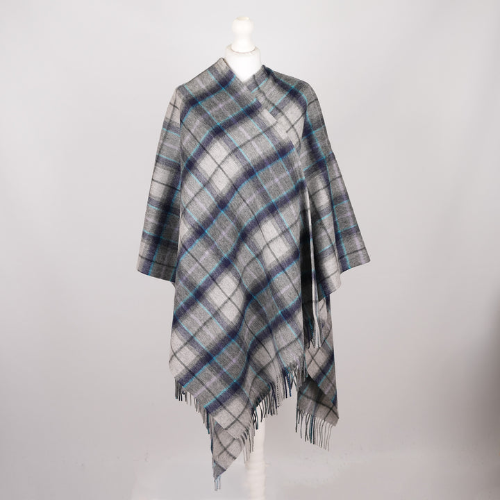 Edinburgh Long Lambswool Tartan Cape – Premium Plaid Wrap - Tweed Tartan Dover - Grey Check