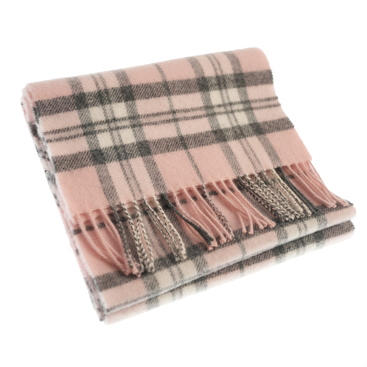 100% Lambswool Scarf – Traditional Tartan &amp; Check Designs - Made in Scotland - Thomson Pink