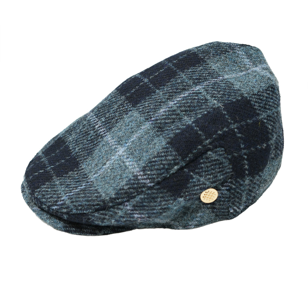 HEDDLE &amp; REED Harris Tweed Flat Wool Cap - Black Grey Check