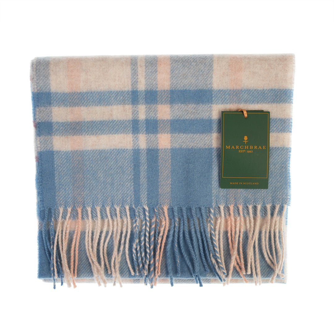 100% Lambswool Scarf – Traditional Tartan &amp; Check Designs - Made in Scotland - Amy Blue