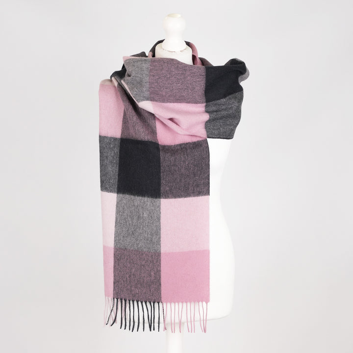 Heritage of Scotland 100% Lambswool Wide Scarf Soft Unisex Winter Wrap - Tartan &amp; Check Designs - 3 SQUARE PINK