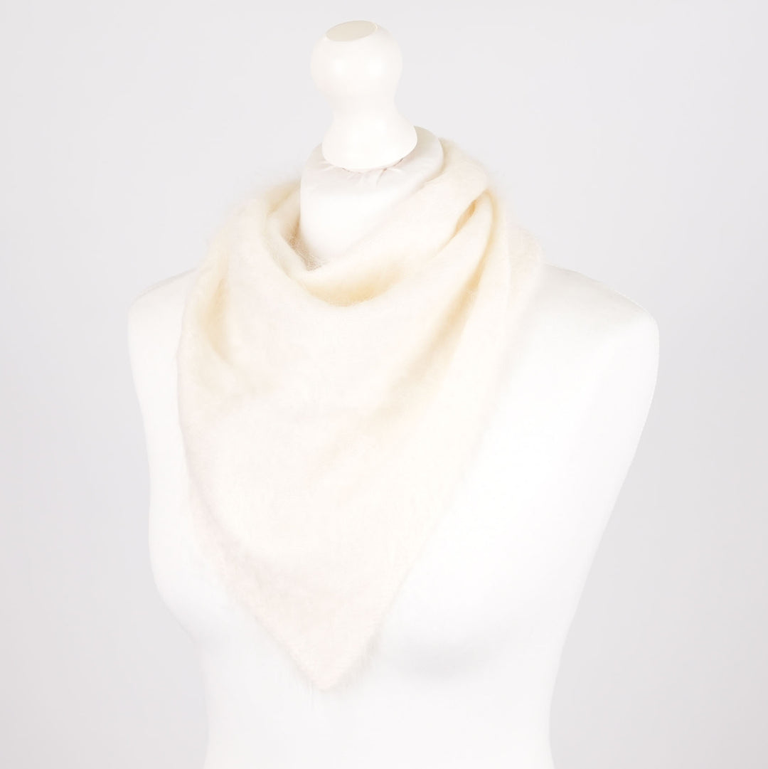 Pure Brushed Luxury Cashmere Triangle Head Scarf - WHITE
