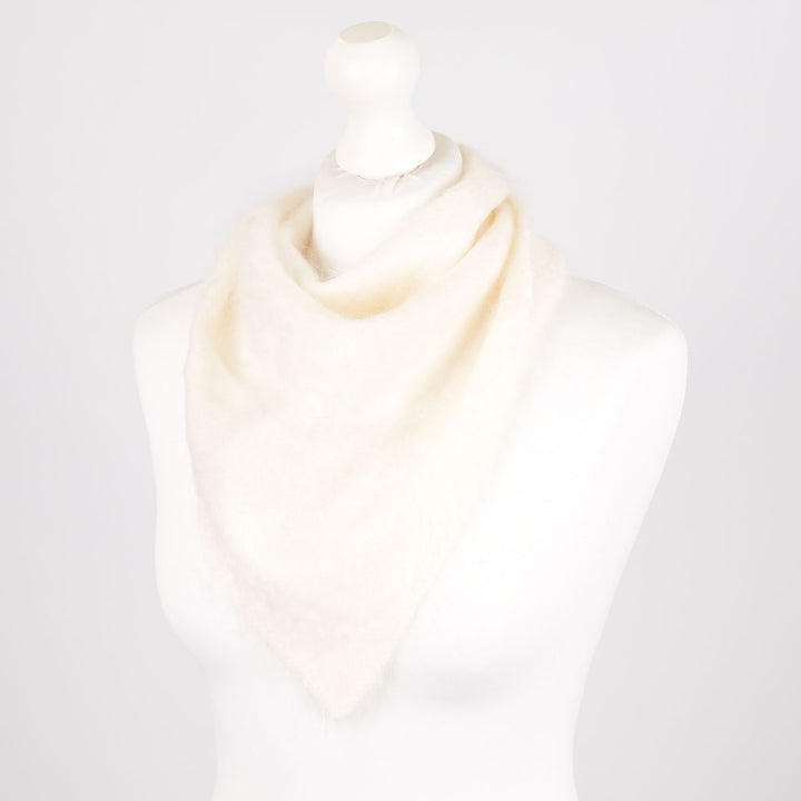 Pure Brushed Luxury Cashmere Triangle Head Scarf - WHITE