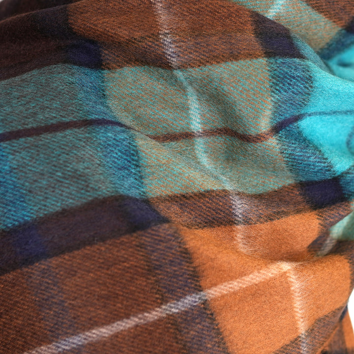 Balmoral 100% Cashmere Woven Scarf Tartan and Checks - Made in Scotland - BUCHANAN TEAL