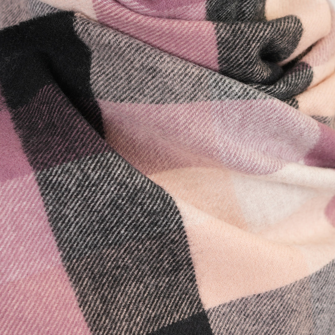 100% Lambswool Scarf – Traditional Tartan &amp; Check Designs - Made in Scotland - 5 Square Check Grey