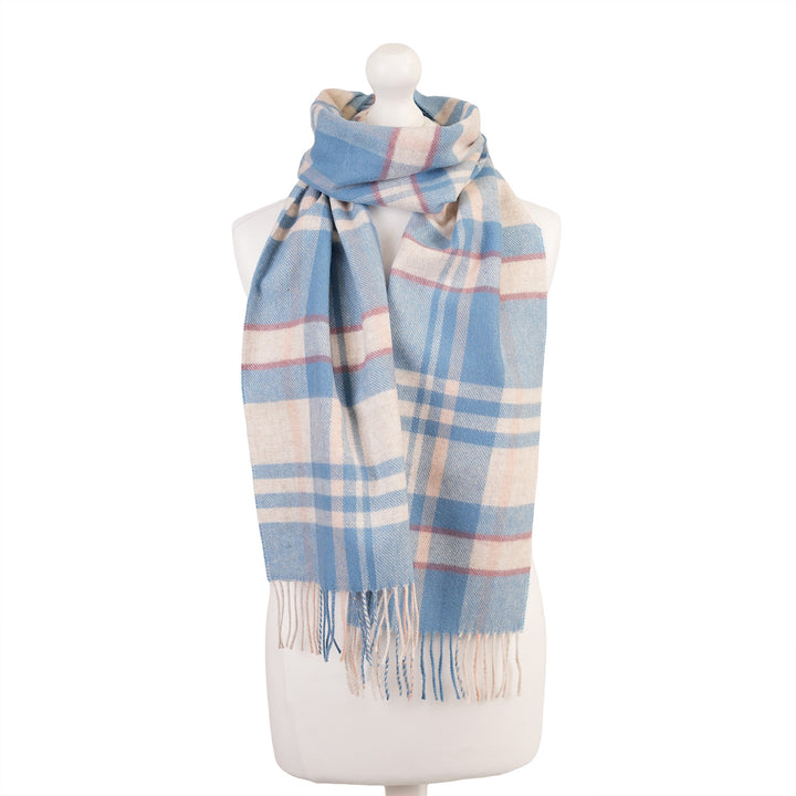 100% Lambswool Scarf – Traditional Tartan &amp; Check Designs - Made in Scotland - Amy Blue