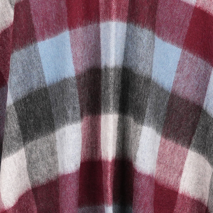 Edinburgh Long Lambswool Tartan Cape – Premium Plaid Wrap - Checkers Burgundy