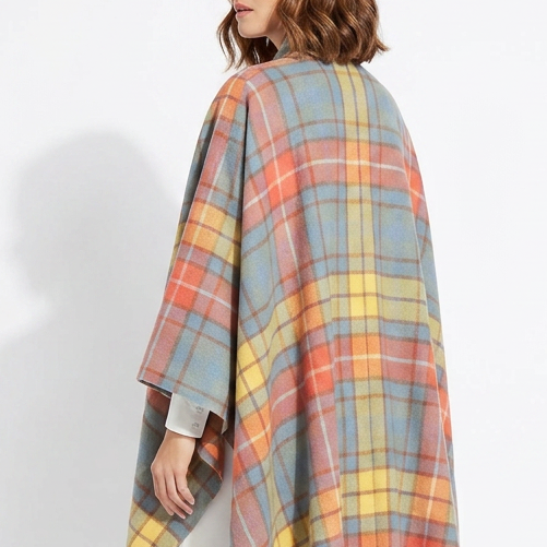 Edinburgh Long Lambswool Tartan Cape – Premium Plaid Wrap - Buchanan Acient