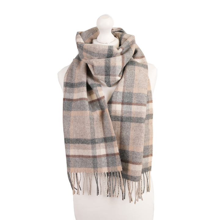 100% Lambswool Scarf – Traditional Tartan &amp; Check Designs - Made in Scotland - Abstract Natural