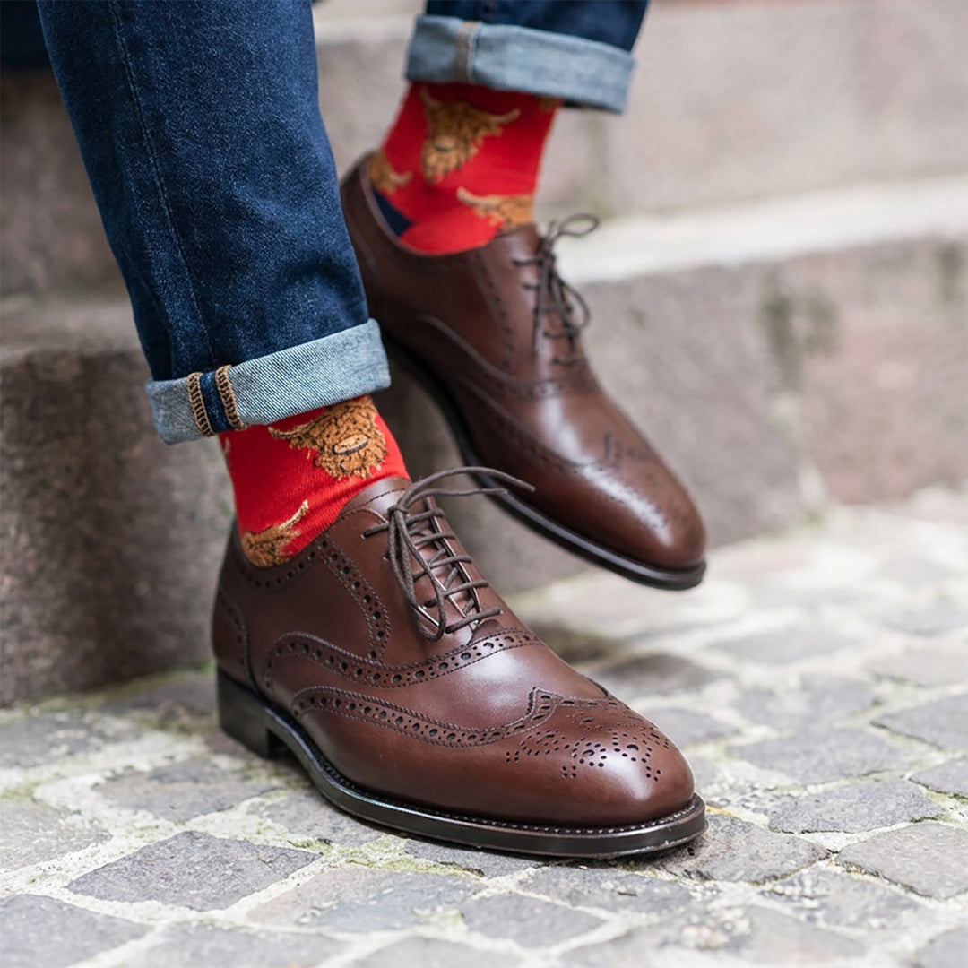 Men’s Luxury Bamboo Socks – Soft, Breathable &amp; Stylish Everyday Comfort - COW HEAD RED