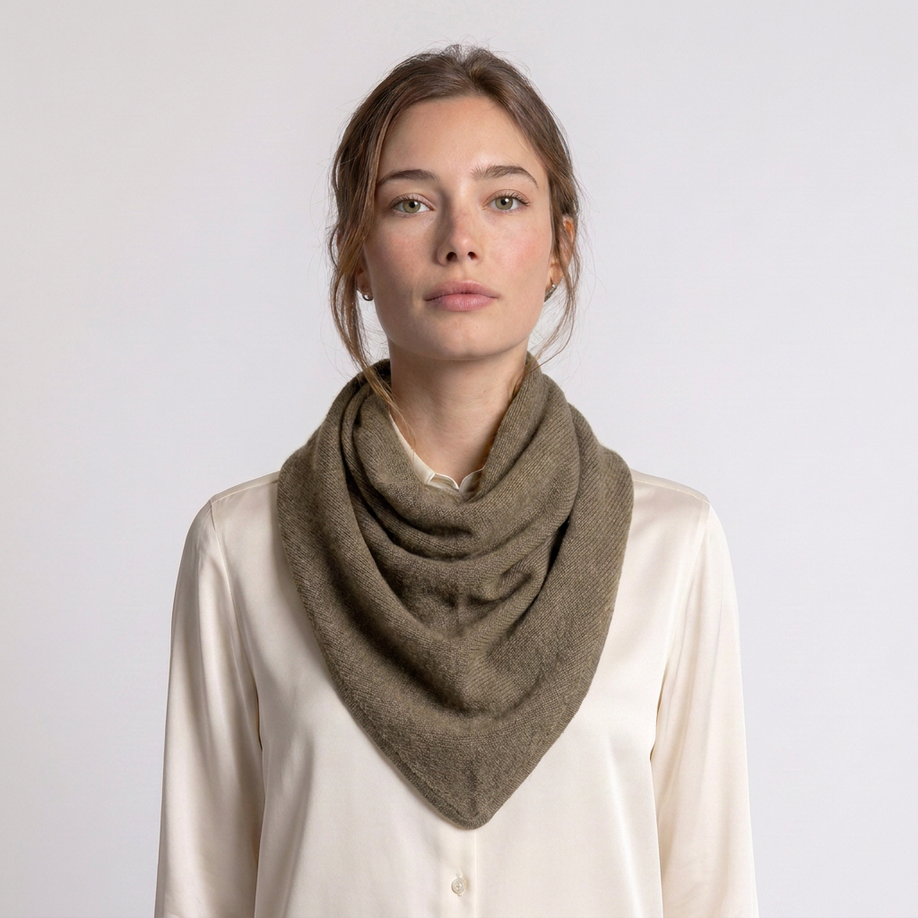 Women’s Luxury Ribbed Cashmere Triangle Scarf - OLIVE